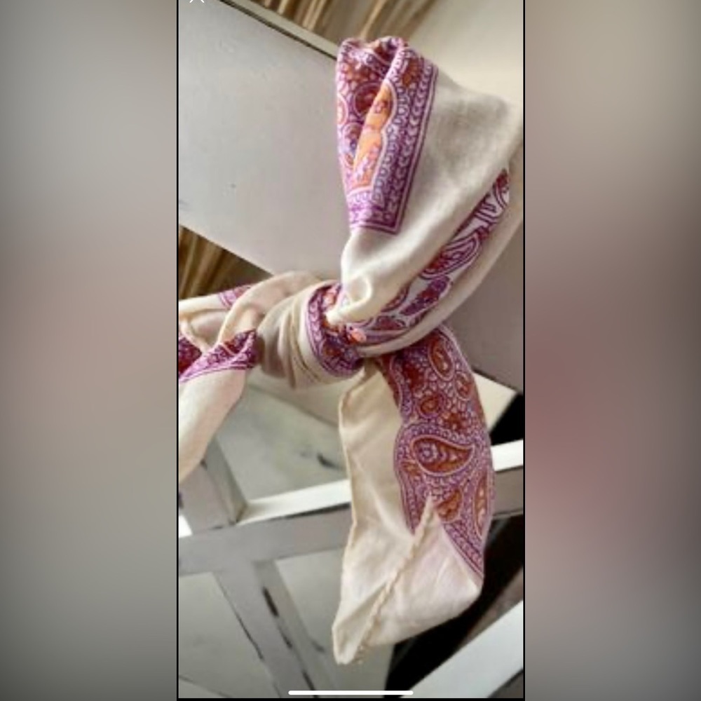 Vintage Anne Klein Paisley Cotton Square Scarf Red Mauve purse scarf tie 19x19